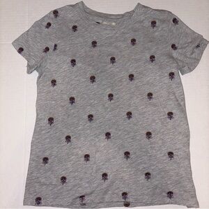 Lucky Brand Gray Skull Print Short Sleeve Tee